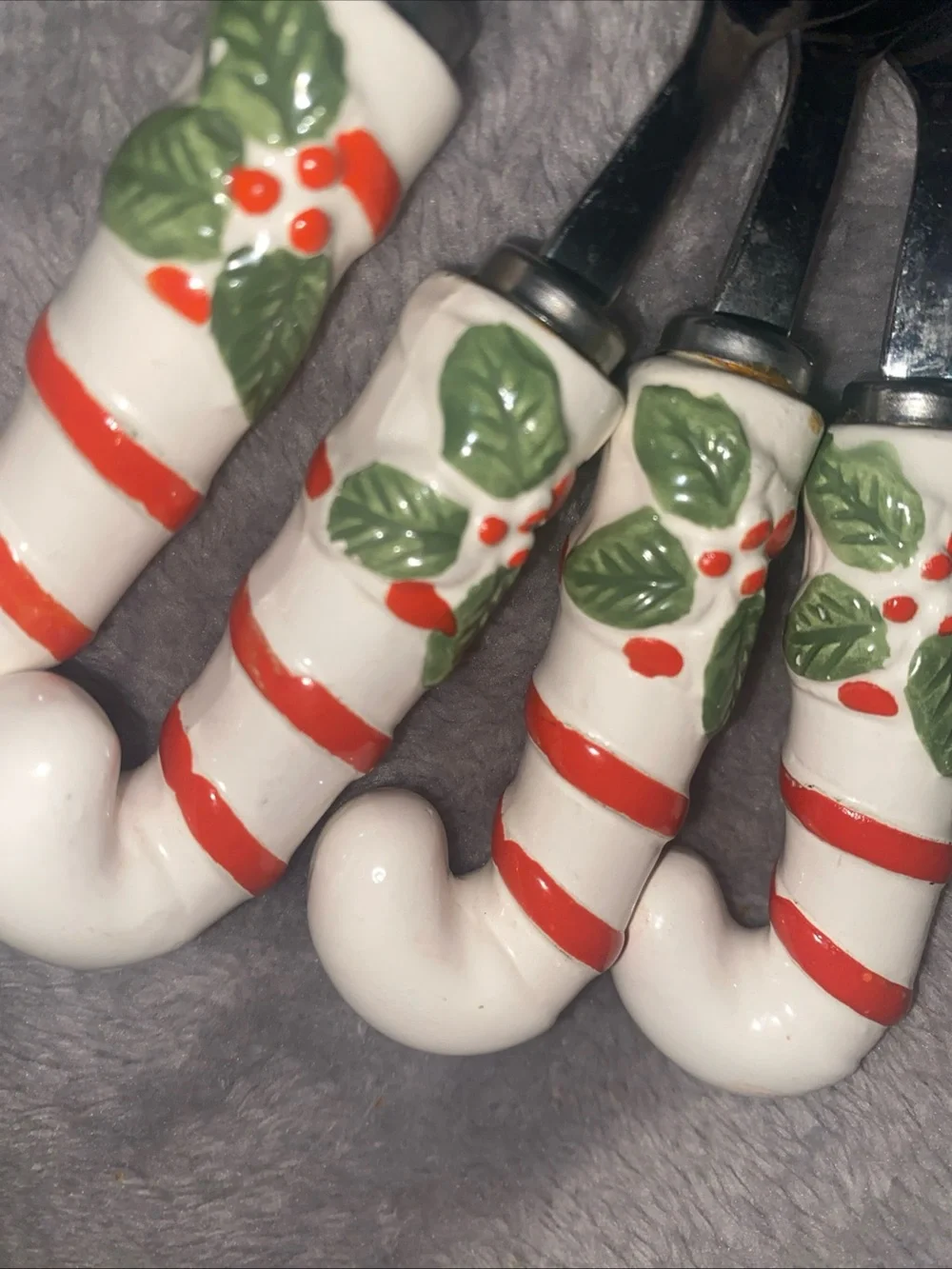 VTG Made In Japan‎ Candycane Handles Stainless Steel Condiments Spoons  Set Of 4